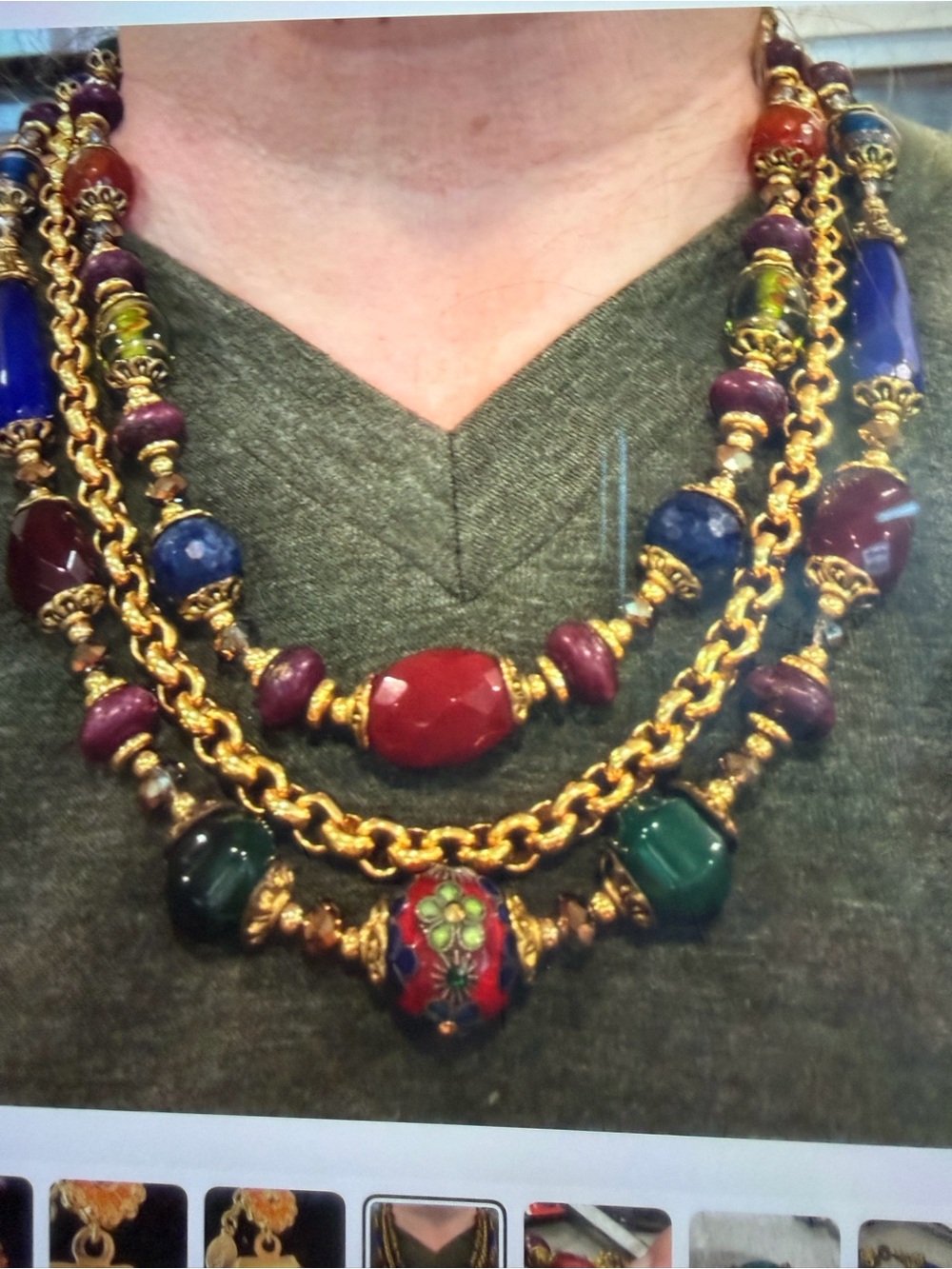 Barrera vintage 24k Gold- Plated Rollo & Multicolor Beaded Statement Necklace